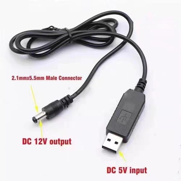 Adaptateur de prise d'alimentation, câble boost USB 5V à 9v 12v, batterie externe mobile, câbles USB à DC 2.1x5.5mm, routeur sans fil, cordon d'alimentation 1A