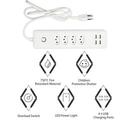 Freeshipping Power Strip WIFI-socket 4 Plug 4 USB Individuele controlewerkzaamheden met Alexa Google Nest Surge Protector