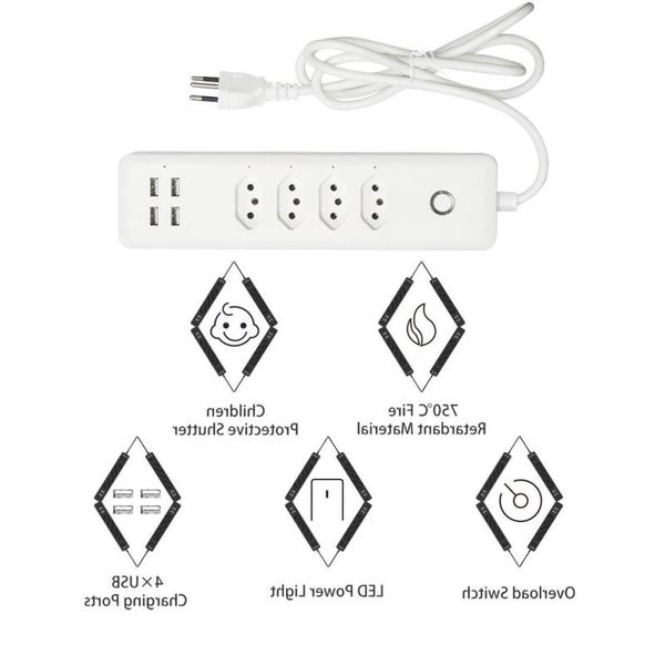 Livraison gratuite multiprise WiFi prise 4 prises 4 USB contrôle individuel fonctionne avec Alexa Google Nest protection contre les surtensions Aoqwk