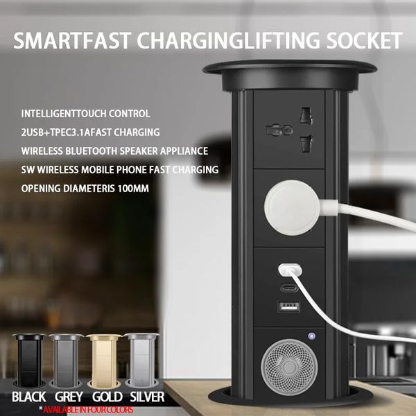 Braves de puissance Ralomose de rallonge Surge Motoralize Pop-up Socket Kitchet Worktop Worktop Hidden Electrical Lift Pround Prise rétractable avec WiFi Fast Charging Audio 231213