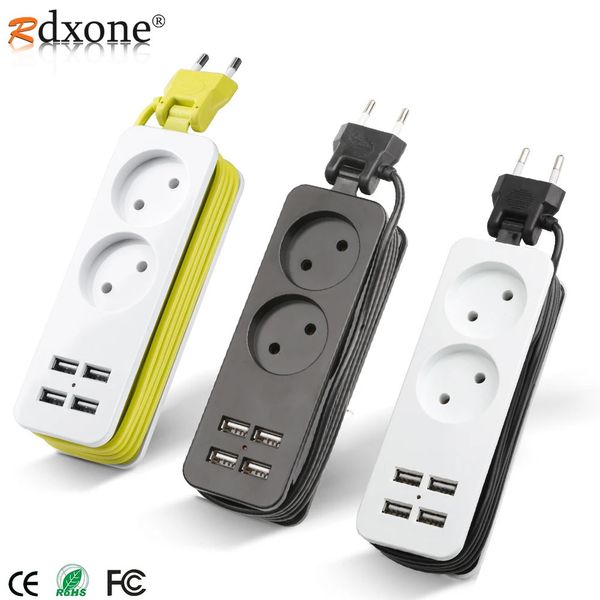 Tiras de alimentación Cables de extensión Protectores contra sobretensiones 40mm48mm EU KC Plug Strip con 4 USB Enchufe portátil Adaptador de viaje de CA Cargador de teléfono inteligente 231130