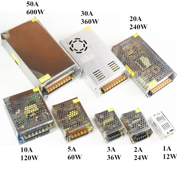 Fuente de alimentación DC 12V 12W 24W 36W 60W 120W 240W 600W Transformador AC 110V 220V a DC12V Fuente de iluminación LED Switching de alimentación