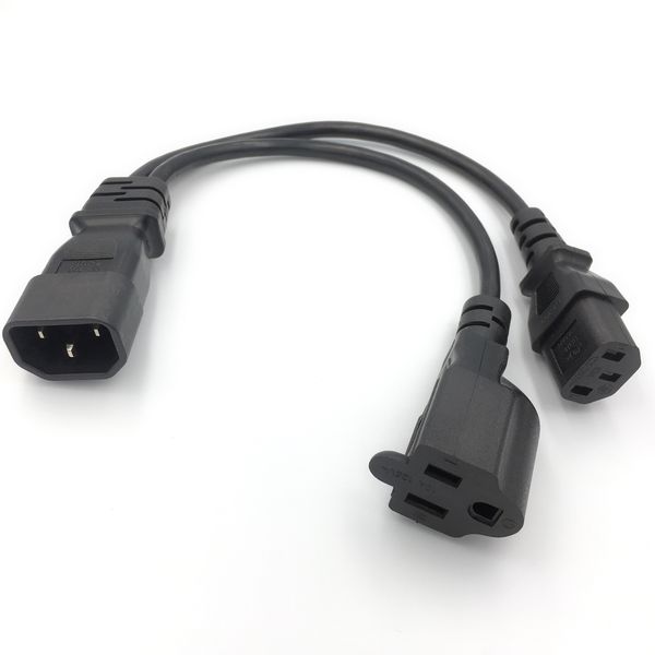 Cable adaptador divisor tipo Y de alimentación IEC 320 C14 a US Nema 5-15R plus C13 C14-Cable corto de doble salida