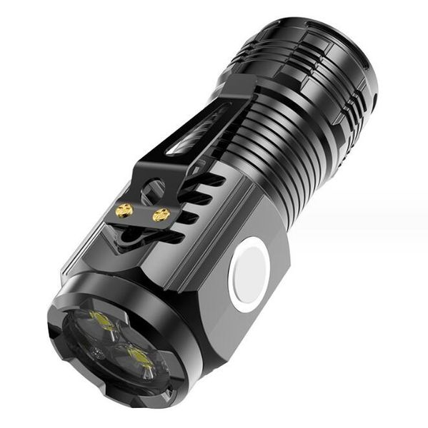 Mini lampe de poche puissante à 3 LED, multifonction, rechargeable par USB, 4 modes d'éclairage, avec aimant, portable, poche, stylo de camping, lampe à pince