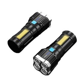 Potente linterna de 4 led, linternas tácticas recargables por USB, antorcha multifunción para acampar, lámpara COB, luces de linterna