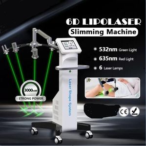 Potente sistema de adelgazamiento corporal con láser 6D 532nm 635 Reducción de grasa con láser Máquina de forma de fuente fría Terapia de luz verde roja Lipólisis Abdomen Pérdida de peso equipo lazer