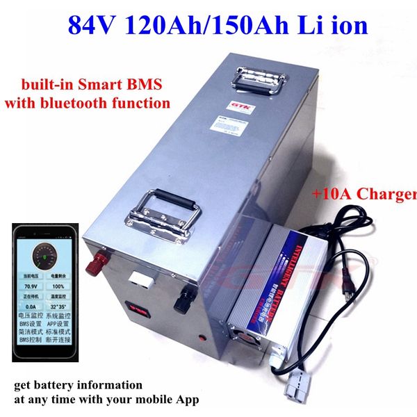 Puissante batterie 84v 120Ah150Ah li ion BMS avec bluetooth pour 8400W onduleur EV alimentation camping-car AGV robot RV + chargeur 10A