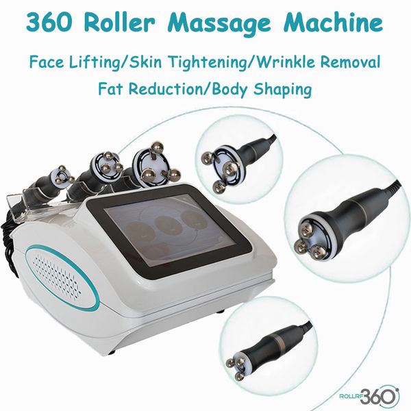 Potente máquina de radiofrecuencia para contorno corporal, RF, adelgazante, grasa, eliminación de celulitis, luz LED, estiramiento de la piel, antiarrugas, masajeador facial con rodillo de 360°