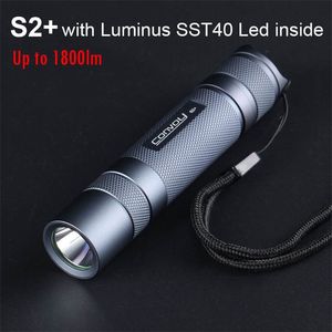 Powerful LED Flashlight Convoy S2 Plus with Luminus SST40 Led 18650 Torch Light 1800lm Lanterna Portable Work Camp Flash Light 211231