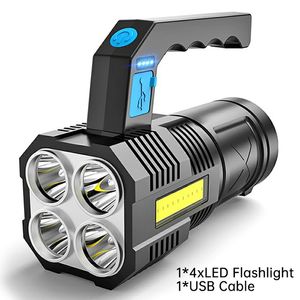 Lampe de poche LED puissante, lanterne portative Rechargeable par USB, lampe portative de Camping, éclairage à batterie intégrée, COB 4 lampes de poche LED