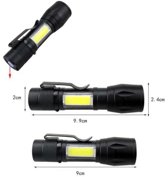 Lampes de poche rechargeables puissantes intégrées Lampe de batterie s'allume Lampe flash étanche Lampe de poche de charge USB 2000lm COB Q5 Camping randonnée chasse Torche