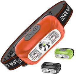 Capteur puissant Lampe frontale Led Charge Usb 6 modes lumières rouges SOS Phares d'urgence Course à l'eau en plein air Phare de camping de pêche Alkingline