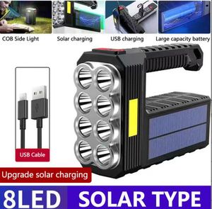 Potente linterna de energía solar portátil multifunción 6LED 8 LED linterna USB recargable COB lámpara de camping linterna