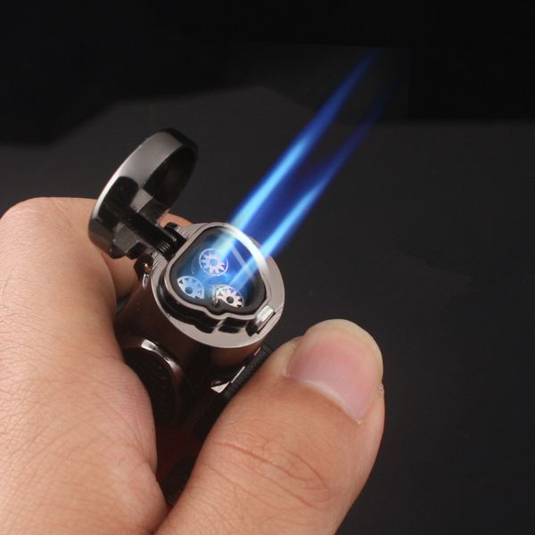 Puissant Triple Torche Briquet À Gaz Coupe-Vent Jet Butane Turbo Briquet Gonflable Cigar Pipe 1300 C Pistolet Pulvérisateur Allume-Cigare Gratuit 3 Feu SANS GAZ