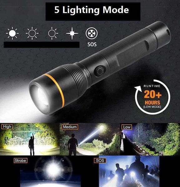 Puissante lampe de poche laser blanche 1200 mètres intégrée 18650 batterie type C lampe de poche rechargeable torche tactique militaire recherche lampe de poche Alkingline