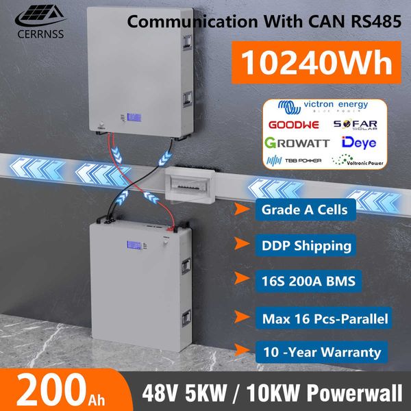 Batterie Powerwall 48V 10KW 200Ah LiFePO4 intégrée BMS avec CAN RS485 6000 cycles 16 parallèles garantie 10 ans-pas de taxe