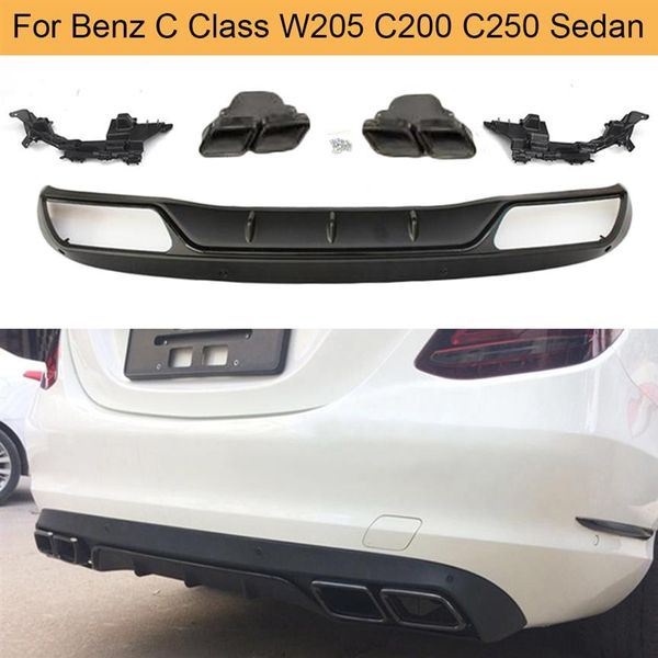 Diffuseur de pare-chocs arrière de voiture en PP pour Mercedes Benz Classe C W205 C200 C250 berline 4D 2015-2017 Non pour Sport C63 AMG diffuseur arrière Tips279V