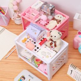 PP Desktop Double-Caler Storage Rack de rangement de bureau Organisateur Organisateur Modèle Cosmetic Panier de rangement Strot de finition Prise de finition Rack