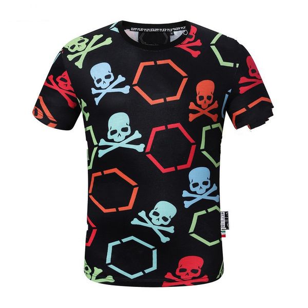 PP (T-shirts pour hommes T-shirt slim fit d'été avec strass à manches courtes et col rond T-shirt Skulls Print Tops Col streetwear Polos 9005