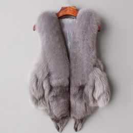 PP Nieuwe Fox Grass Vest Dames Korte Herfst Winter Haining Real En Kam Schouder Bontjas Terug 170296