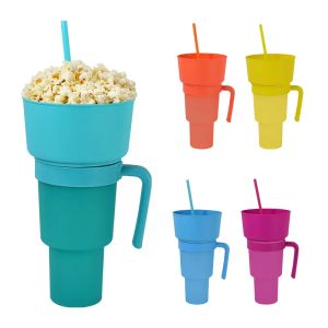 PP Plastic Coke Cup met Stro Cup En Gebakken Kip Popcorn Frietjes Creatieve Snack Bekerhouder Kom BPA Gratis G1011