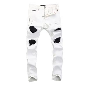 PP pleinxplein jean homme design Original couleur blanche haut droit Stretch slim plein denim jean pantalon décontracté 378
