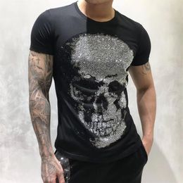 PP Punk strass crâne T-shirts hommes Designer T-shirt de luxe Paris mode T-shirts d'été T-shirt mâle de qualité supérieure 100% coton H218t