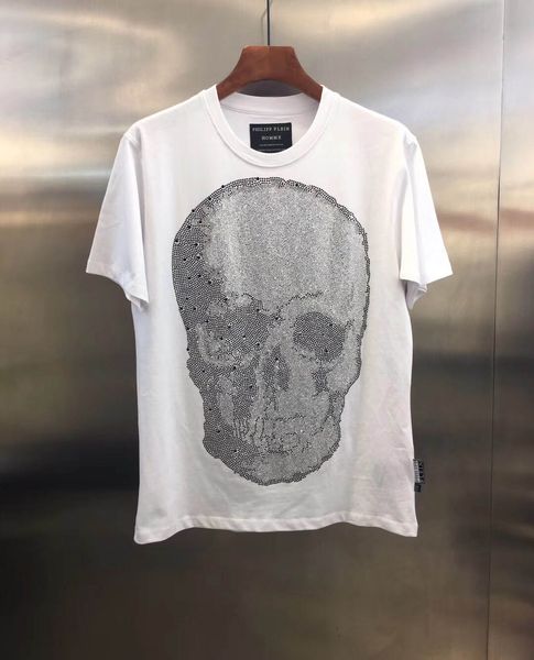 PP THICHS Camiseta de algodón con cristales Big Skull Print Men Diseñador Tamisetas Camisetas divertidas Fit Slim Unisex Camiseta Black M-3xl 973