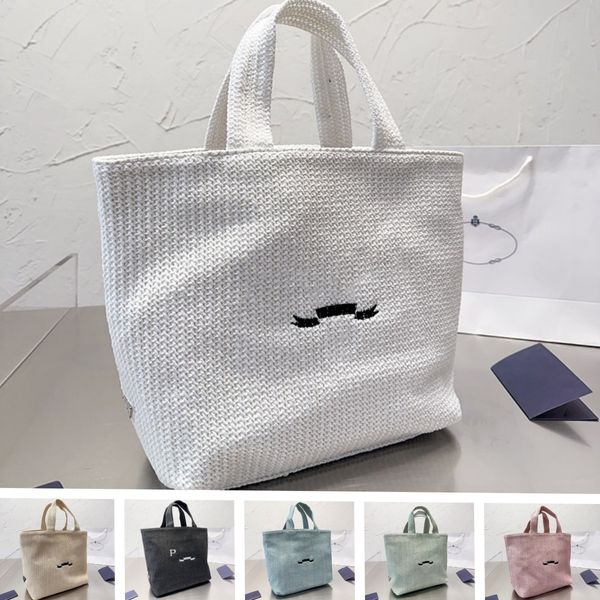 Prad, bolsos de playa tejidos para mujer, bolso de mano grande y ligero de diseñador, cesta de verduras, tejido de paja, bolso de fin de semana, bolso con asa superior, colorido, 33cm