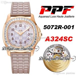 PPF 5072R-001 A324SC Haute Joaillerie Dameshorloge Womens Rose Gold Diamond Bezel Gegraveerde MOP Dial Rubber Best Edition PTPP Puretime G7