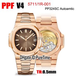 PPF 5711-1R-001 CAL A324SC Automatische heren Watch 18K Rose Gold Brown Texture Dial Stainless Steel Bracelet Edition Puretime Pt284W