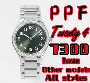 PPF Elegant PP 7300 Twenty~4 Reloj mecánico de lujo para mujer 324SC Movimiento mecánico Superficie de cristal de zafiro curvado de 36 mm, reserva de marcha de 45 horas verde