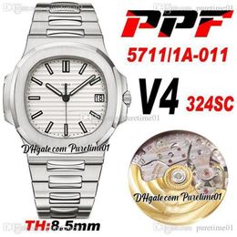 PPF V4 5711-1A-011 A324SC PP324SC Montre automatique pour homme Texture blanche Cadran Marqueurs de bâton Bracelet en acier inoxydable 8 5 mm d'épaisseur S225t