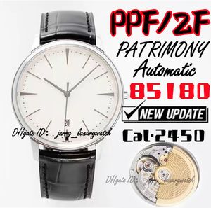 PPF/ZF Luxury heren Watch 85180 Patrimony Watch Diameter 40 mm, Cal.2450 Mechanische beweging, ultradunne stijl eenvoudige zakelijke formele slijtage wit
