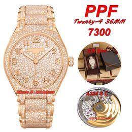 Ppfactory Luxury Montres 36 mm 7300 Vingt ~ 4 A324 Automatique Watan Diamond Diamzel Diamonds Diamonds Diamond Set on Rose Gold Bracelet Ladies Wrist