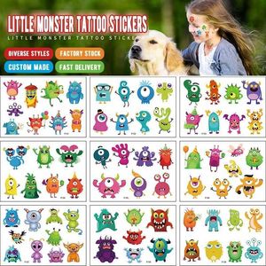 Pqoj tatouage transfert 12 paquet petit monstre cartoon enfants tatoue autocollants mignon anime drôle étanche à tatouage jetable autocollants 240426