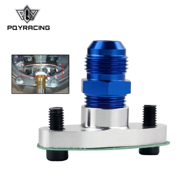 PQY - Brida turbo de drenaje de aceite de aluminio hembra 1/2 NPT T3 T4 T04 GT40 GT55 plata + NPT 1/2 TO 10AN Flare Fitting blue str SL816-10-08 + OFG32