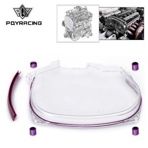 PQY - Cubierta de engranaje de leva transparente Cubierta de correa de distribución Polea de leva turbo para 96-05 Mitsubishi Evolution Lancer EVO4-8 4G63 PQY6338