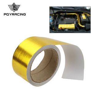 PQY RACING - 2 x5 Meter Aluminium Versterkte Tape Zelfklevende Hitteschild Slip Wrap Intake Goud Zilver PQY1613236Z