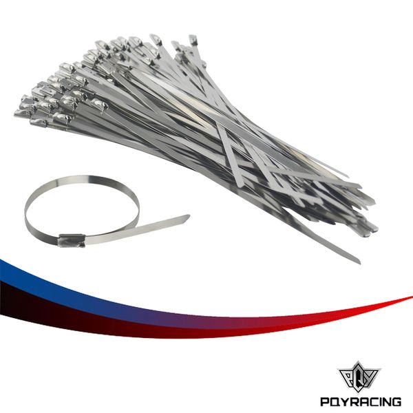 PQY RACING 200mm x 12 300mm x 12 En-tête en acier inoxydable Enveloppe d'échappement Câble autobloquant Attaches à glissière Sangles 100PCS PQY-S2513