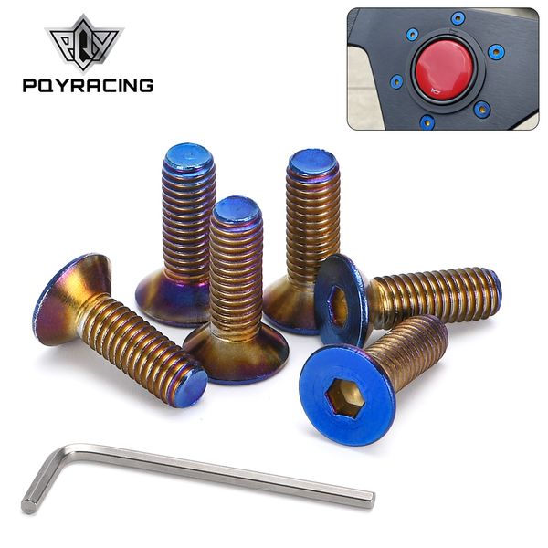 PQY - 6PC / LOTS Pernos de volante de titanio quemado Se adaptan a muchos volantes Funciona Bell Boss Kit PQY-LS06CR-T