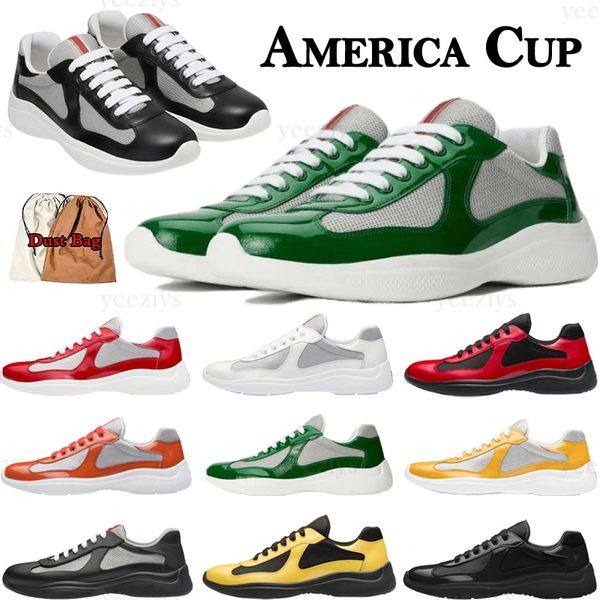 Pra America Cup Xl Baskets en cuir verni chaussures de course de designer pour hommes et femmes Nylon Black Mesh Lace-up en caoutchouc souple Tissu de vélo Outdoor Runner Sport Flat Trainers