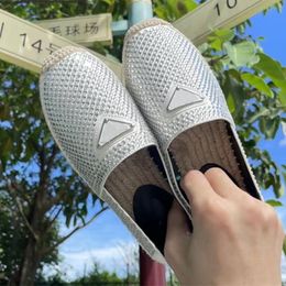 PRA Straw Weave Casual Espadrille Diamant Canvas Beach Shoe Sandaal Heren Summer Walk Fashion Fisherman Shoes Triangle Flat Heel Sandale Dames Lederen Hike met doos