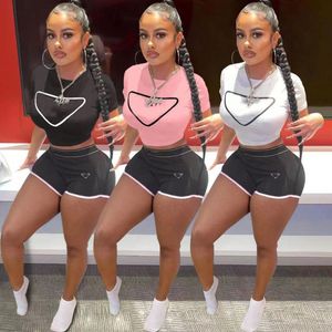 PRA zomer casual tracksuits prdda letter print shorts tweedelige sets vrouwen rond nek t -shirt en shorts tracksuits vrouwelijke matching 2pcs outfits