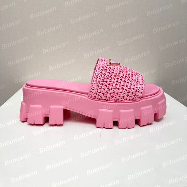 Praada zapatos diseñadores zapatillas de crochet plano diapositivas sandalias de plataforma de papá reedición de la playa mulas de lujo de lujo rafe grueso fondo verano tejido 437