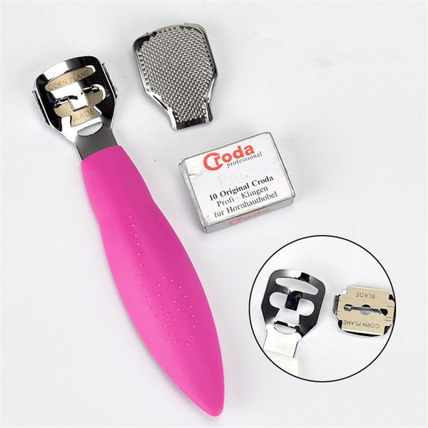 Pratique 2 en 1 acier inoxydable pieds râpes maïs cuticules Cutter Remover Pusher Nail Art outils de manucure avec 10 lames