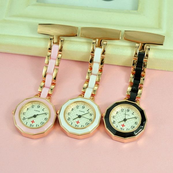 Práctico reloj de enfermera Pin Broche Medidor clásico Esfera Acero inoxidable Fob Reloj de bolsillo de enfermería