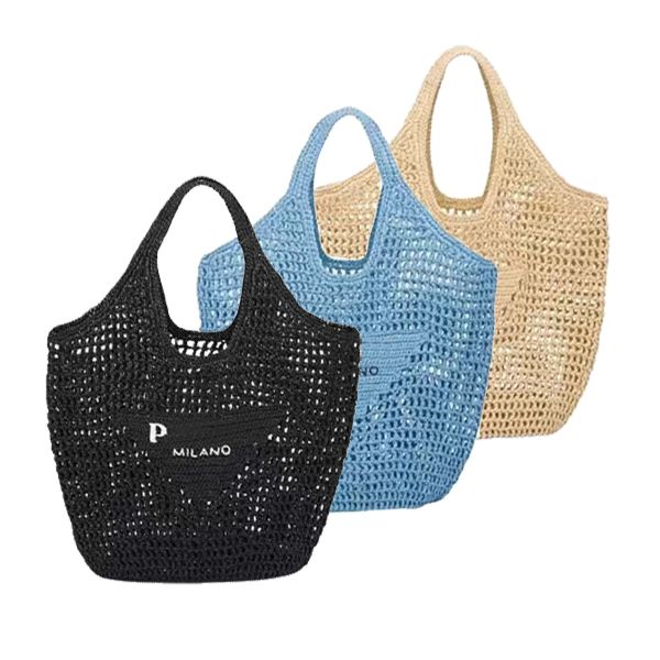 prad Grande capacité Raphia Straw Sac de plage Luxury Designer Triangle mode Linen fourre-tout décontracté Sacs à main à bandoulière pochette à bandoulière sacs de vacances d'été Porte-monnaie portefeuille