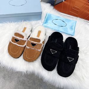 Prad Slippers Designer Damespantoffels Mode Luxe Warm Memory Foam Suède Pluche Shearling Gevoerd Instapper Binnen Buiten Klomphuis Dames Sandalen 30