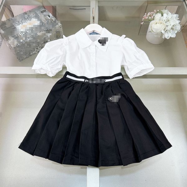 PRAD2024 Chemise habillée pour filles haut de gamme fille Chemise blanche jupe courte plissée enfants vêtements de marque robe bébé fille robe polo robe d'école primaire taille 110-160 cm